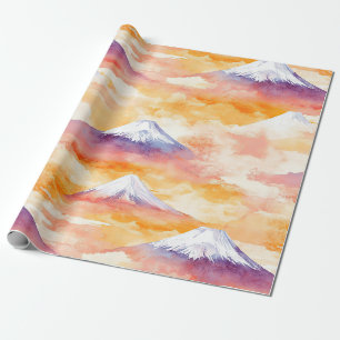 Watercolor Snow Mountains Orange Twilight Scene Wrapping Paper