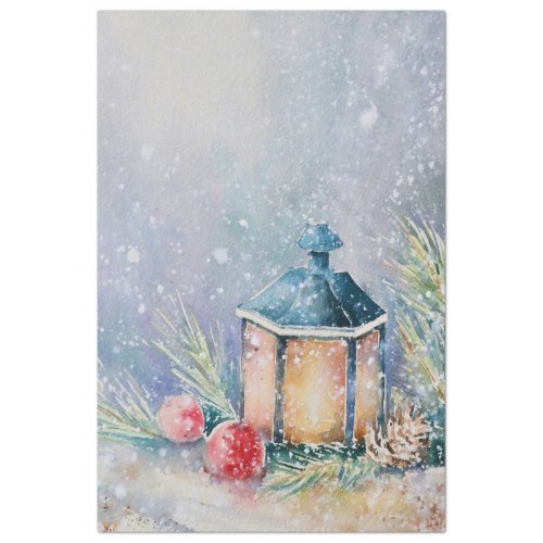 Watercolor Snow Night Lamp Fir Bauble Christmas  Tissue Paper