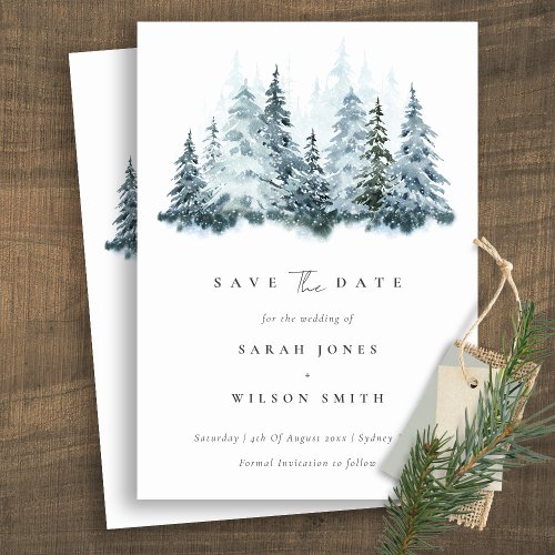 Watercolor Snow Winter Forest Pine Save The Date Invitation