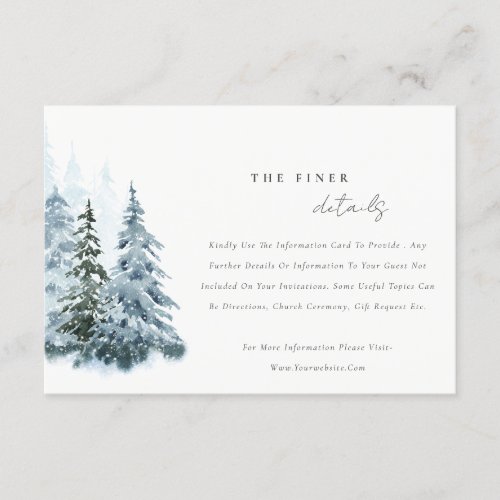 Watercolor Snow Winter Forest Pine Wedding Details Enclosure Card
