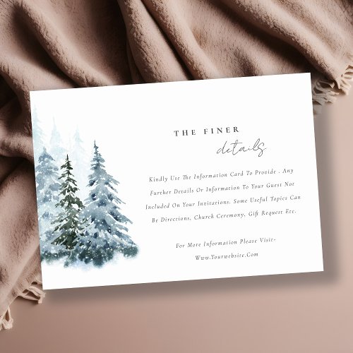 Watercolor Snow Winter Forest Pine Wedding Details Enclosure Card