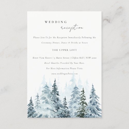 Watercolor Snow Winter Forest Pine Wedding Details Enclosure Card