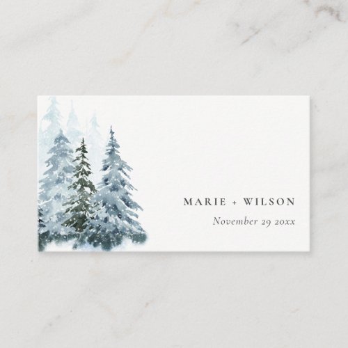Watercolor Snow Winter Forest Pine Wedding Website Enclosure Card