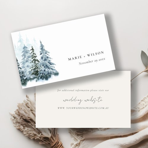 Watercolor Snow Winter Forest Pine Wedding Website Enclosure Card