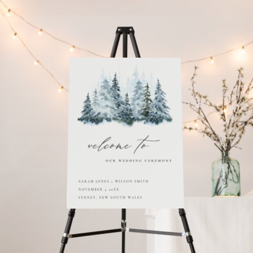 Watercolor Snow Winter Forest Pine Wedding Welcome Foam Board