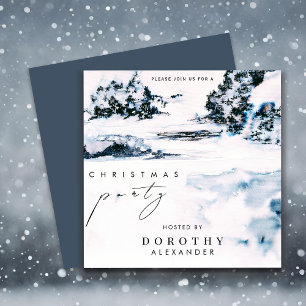 Watercolor Snow Winter Mountains Christmas Party Invitation