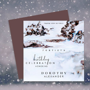 Watercolor Snow Winter Mountains Elegant Birthday Invitation