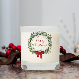 Watercolor Snowberry Greenery Wreath Christmas Scented Candle