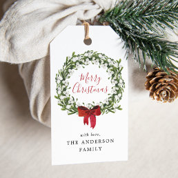 Watercolor Snowberry Greenery Wreath Holiday Gift Tags