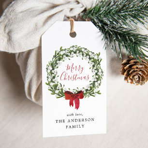 Watercolor Snowberry Greenery Wreath Holiday Gift Tags