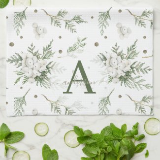 Watercolor Snowberry White Cedar Branch Christmas