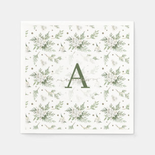 Watercolor Snowberry White Cedar Branch Christmas Napkins
