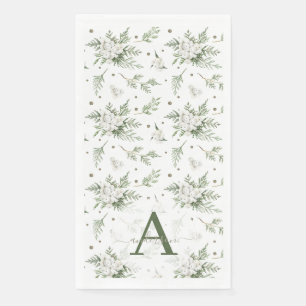 Watercolor Snowberry White Cedar Branch Christmas Paper Guest Towels