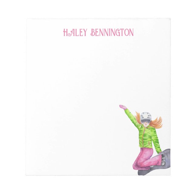 Watercolor Snowboarding Personalized Notepad (Front)