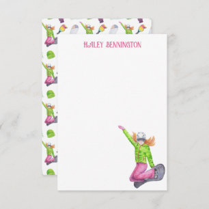 Watercolor Snowboarding Personalized Thank You Card