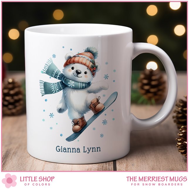 Watercolor Snowboarding Polar Bear Personalized Coffee Mug (Creator Uploaded)