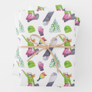 Watercolor Snowboarding Wrapping Paper Sheets