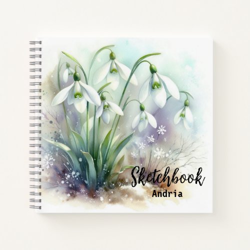 Watercolor Snowdrop Flowers Sketchbook Notebook