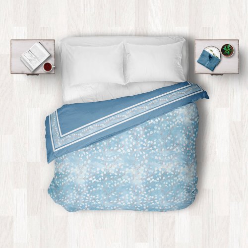 Watercolor Snowdrops and Border Dusty Blue ID726 Duvet Cover