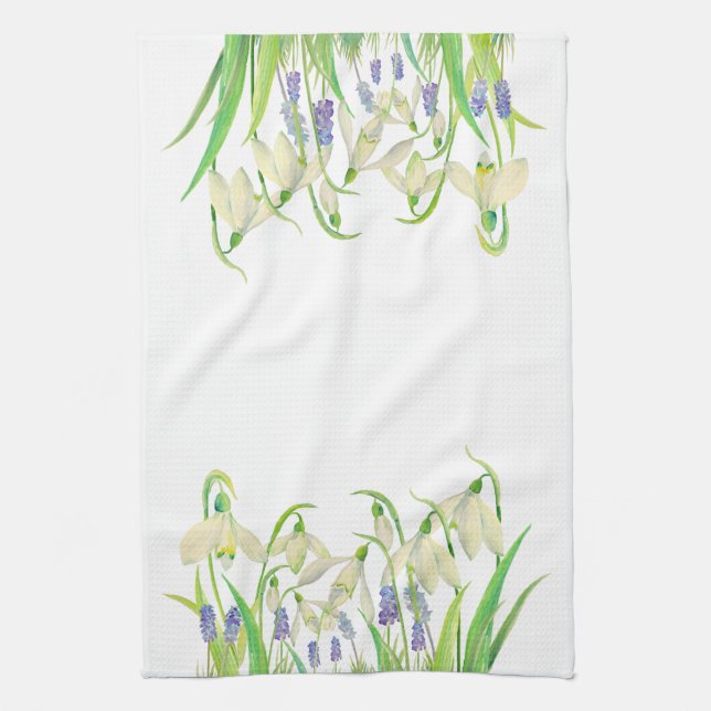 Watercolor Snowdrops and Muscari Towel (Vertical)