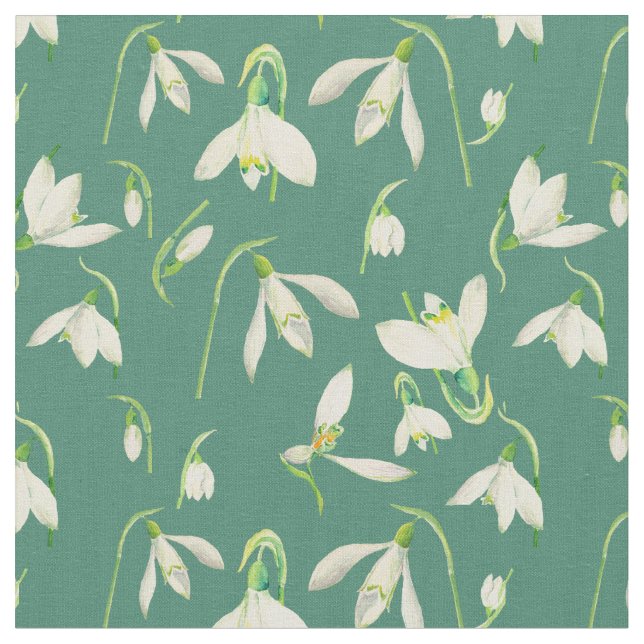 Watercolor Snowdrops Pattern Fabric (Close Up)
