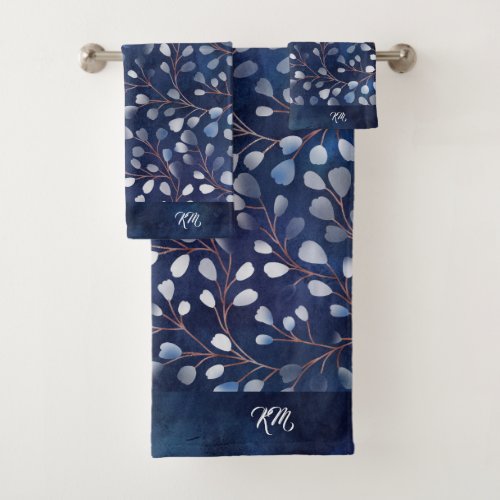 Watercolor Snowdrops Pattern NavyCopper ID726 Bath Towel Set