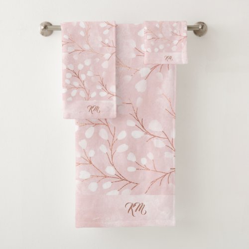 Watercolor Snowdrops Pattern PinkCopper ID726 Bath Towel Set