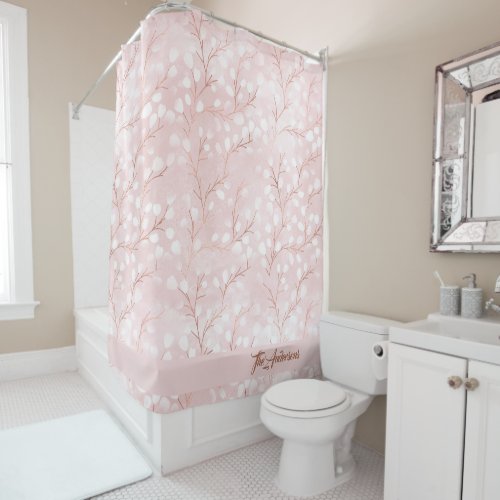 Watercolor Snowdrops Pattern PinkCopper ID726 Shower Curtain