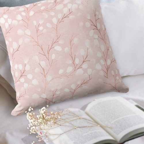 Watercolor Snowdrops Pattern PinkCopper ID726 Throw Pillow