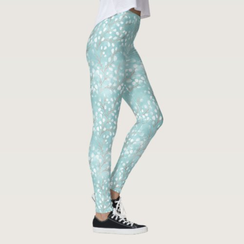 Watercolor Snowdrops TealCopper ID726 Leggings