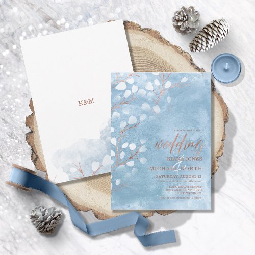 Watercolor Snowdrops Wedding Dusty Blue ID726 Invitation