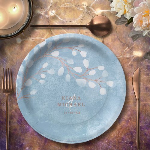 Watercolor Snowdrops Wedding Dusty Blue ID726 Paper Plates