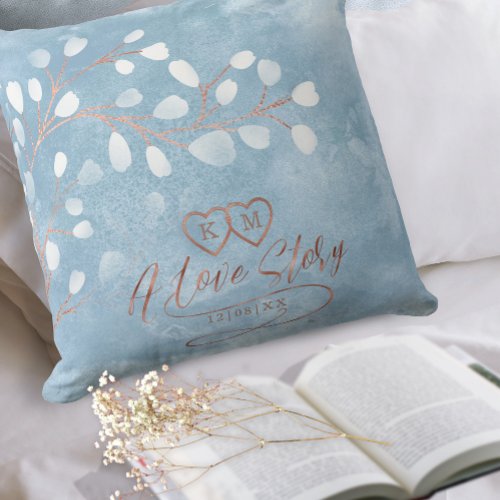 Watercolor Snowdrops Wedding Dusty Blue ID726 Throw Pillow