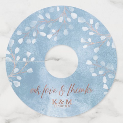 Watercolor Snowdrops Wedding Dusty Blue ID726 Wine Glass Tag