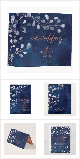 Watercolor Snowdrops Wedding Navy Blue/Copper