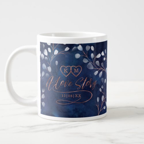 Watercolor Snowdrops Wedding NavyCopper ID726 Giant Coffee Mug