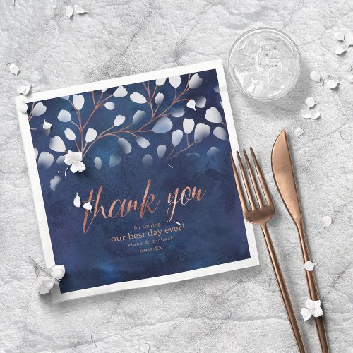 Watercolor Snowdrops Wedding NavyCopper ID726 Napkins