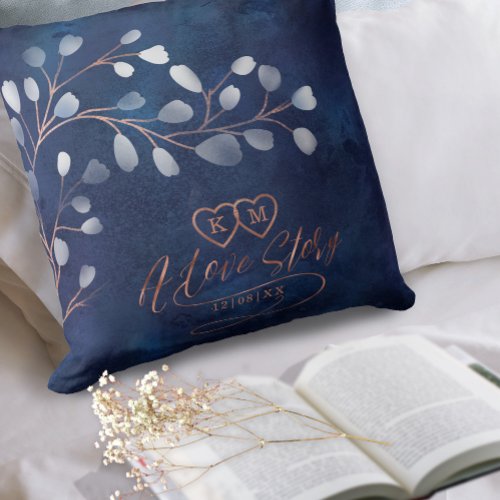 Watercolor Snowdrops Wedding NavyCopper ID726 Throw Pillow