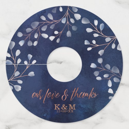 Watercolor Snowdrops Wedding NavyCopper ID726 Wine Glass Tag