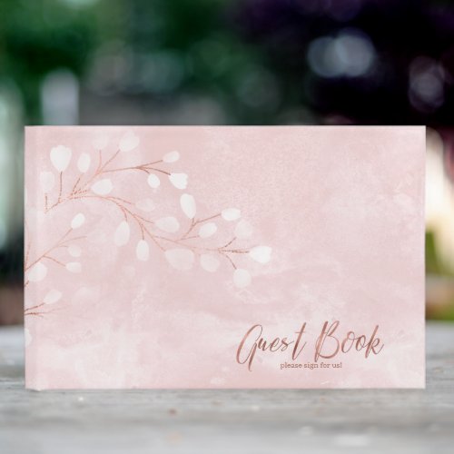 Watercolor Snowdrops Wedding PinkCopper ID726 Guest Book