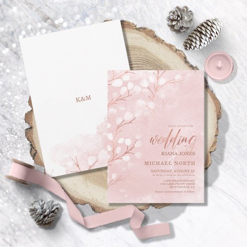 Watercolor Snowdrops Wedding PinkCopper ID726 Invitation