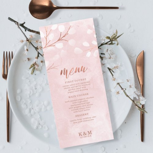 Watercolor Snowdrops Wedding PinkCopper ID726 Menu