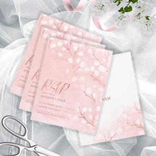 Watercolor Snowdrops Wedding Pink/Copper ID726 RSVP Card