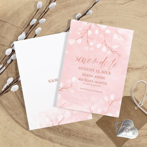 Watercolor Snowdrops Wedding PinkCopper ID726 Save The Date