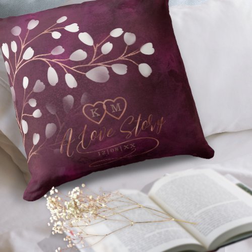 Watercolor Snowdrops Wedding PlumCopper ID726 Throw Pillow