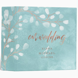 Watercolor Snowdrops Wedding Teal/Copper ID726 3 Ring Binder