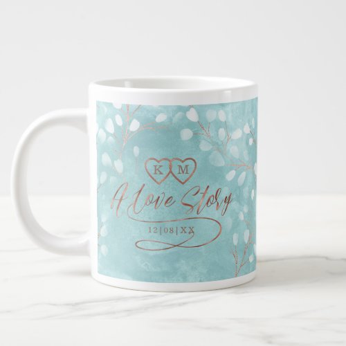 Watercolor Snowdrops Wedding TealCopper ID726 Giant Coffee Mug