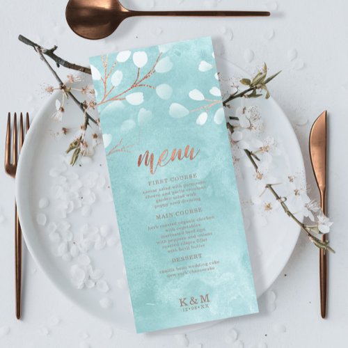 Watercolor Snowdrops Wedding TealCopper ID726 Menu