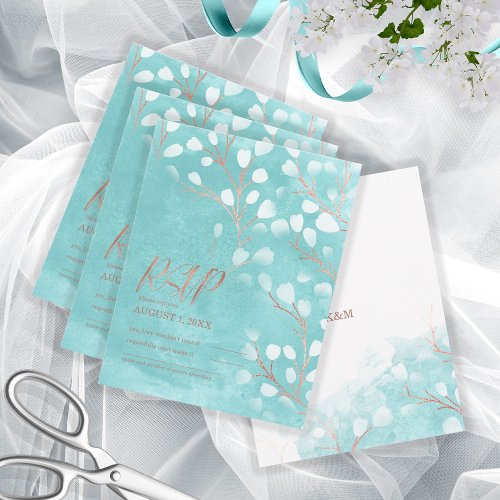 Watercolor Snowdrops Wedding TealCopper ID726 RSVP Card