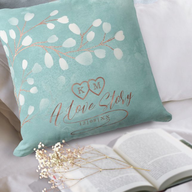 Watercolor Snowdrops Wedding Teal/Copper ID726 Throw Pillow (Creator Uploaded)